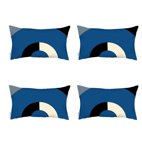 Set of 4 Blue Modern Lumbar Pillow Covers